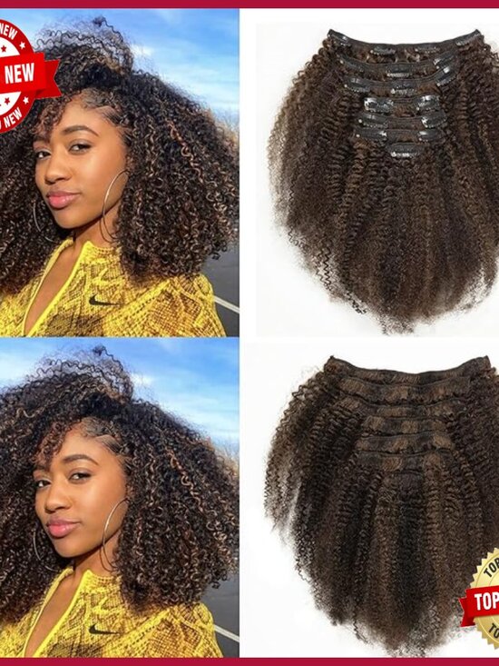 20 Inch Human Hair Clip-In Extensions, Afro Kinky Curly 120g main image 4